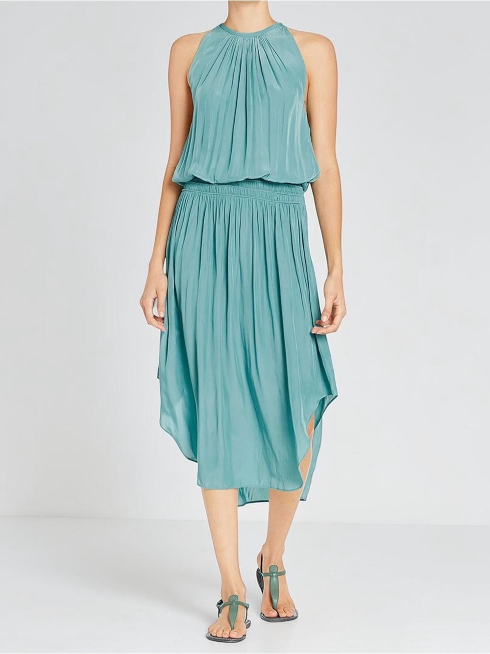 NWT Ramy Brook Audrey Smocked Midi Dress Seabreeze XS ***FLAW/Read Description